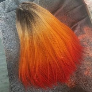 Hand dyed synthetic wig
